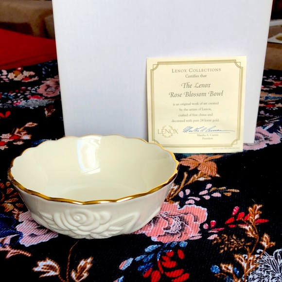 LENOX NIB Rose Blossom Bowl 4.5" Fine Bone China Pure 24K Gold COA Collectible - Picture 2 of 11